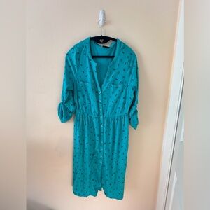 Torrid Teal 3/4 Roll Tab Sleeve Dress with Button Detail Size 0X GUC
